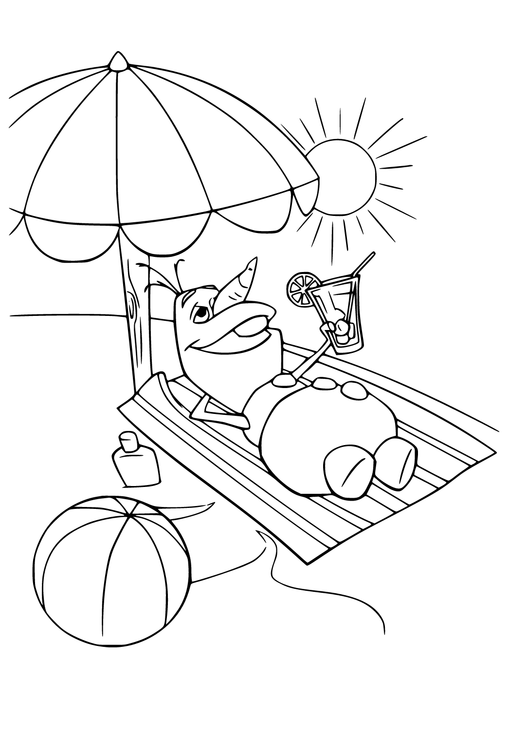 Coloring page Olaf on the beach